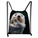 Sea Otters Print Drawstring Bag Marine Life Pattern Backpack