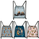 Sea Otters Print Drawstring Bag Marine Life Pattern Backpack