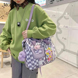 Plaid Nylon Schoolbag for Women Girl Travel