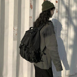 Backpack Preppy Students Button Travel Bag Solid Harajuku Retro Unisex