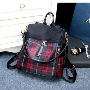 Women Plaid Nylon Travel Laptop Backpack School Casual Rucksack Bag