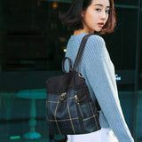 Women Plaid Nylon Travel Laptop Backpack School Casual Rucksack Bag