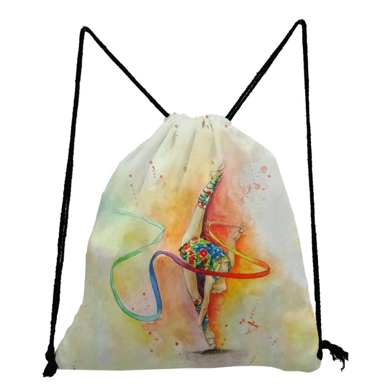 Watercolor Gymnastics Art Print Drawstring Bag for Travel Shoes Holder