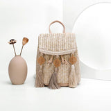 Boho Straw Shoulder Backpack with Tassel - Beach Bucket Bag