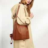 Anti-Theft Leather Backpack for Women College School Shoulder Bag