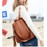 Anti-Theft Leather Backpack for Women College School Shoulder Bag