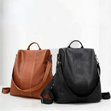 Anti-Theft Leather Backpack for Women College School Shoulder Bag