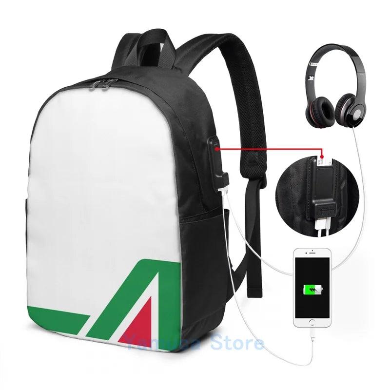Alitalia Rally USB Charge Backpack School Travel Laptop Bag