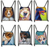 Lab/Golden Retr/Fadou Cartoon Dog Print Drawstring Bag Travel Storage