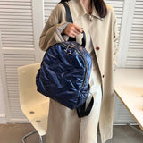 Quilted Women Backpack Autumn Winter Students School Bags Cotton Padded Female L