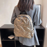 Quilted Women Backpack Autumn Winter Students School Bags Cotton Padded Female L
