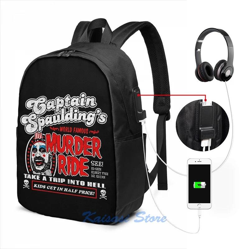 Funny Captain Spaulding Murder Ride USB Charge Backpack
