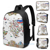 Funny World Map USB Charge Backpack Men Women Travel Laptop Bag