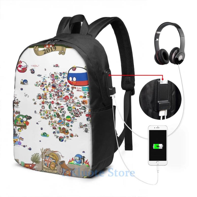 Funny World Map USB Charge Backpack Men Women Travel Laptop Bag