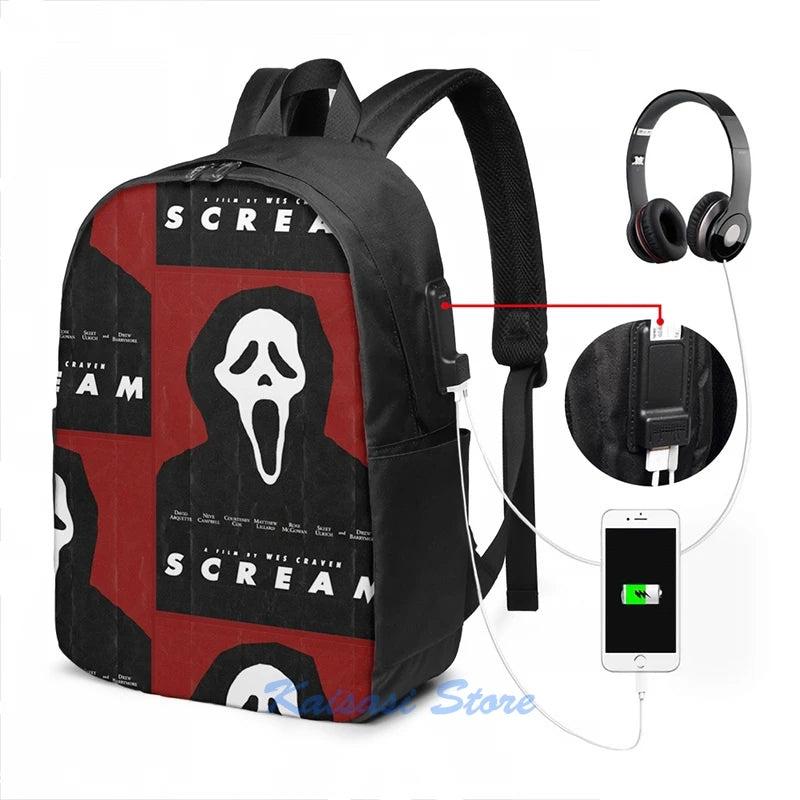 Ghostface USB Charge Backpack Men Women School Travel Laptop Bag