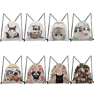 Floral Pet Dog Cat Print Drawstring Backpack
