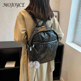 Waterproof Student School Bags Solid Women School Backpack Zipper Quilted