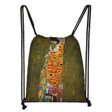 G. Klimt Tear/Kiss Oil Painting Backpack Canvas Travel Bag