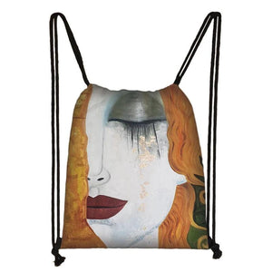 G. Klimt Tear/Kiss Oil Painting Backpack Canvas Travel Bag