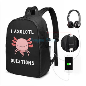 Axolotl USB Charge Backpack School Travel Laptop Bag