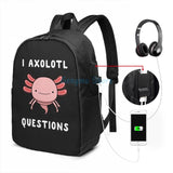 Axolotl USB Charge Backpack School Travel Laptop Bag