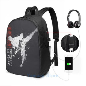 Funny Graphic Taekwondo USB Charge Backpack Men Women School Travel Laptop Bag