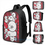 Funny Graphic Print Battle Cats USB Charge Backpack