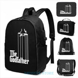 Funny Godfather USB Charge Backpack School Travel Laptop Bag