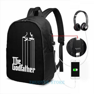 Funny Godfather USB Charge Backpack School Travel Laptop Bag