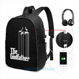 Funny Godfather USB Charge Backpack School Travel Laptop Bag