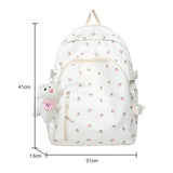 Floral Backpack Nylon Female Preppy Style Capacity Schoolbag with Pendant