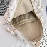 Floral Backpack Nylon Female Preppy Style Capacity Schoolbag with Pendant