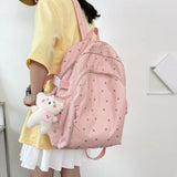 Floral Backpack Nylon Female Preppy Style Capacity Schoolbag with Pendant