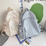 Floral Backpack Nylon Female Preppy Style Capacity Schoolbag with Pendant