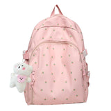 Floral Backpack Nylon Female Preppy Style Capacity Schoolbag with Pendant