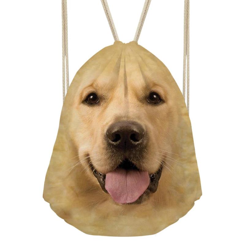 3D Dog Print Mini Backpack Drawstring Bag Women Men Travel Softback