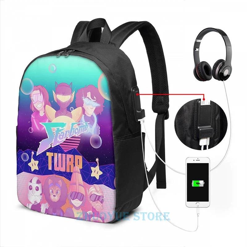 Starbomb TWRP Vaporwave USB Charge Backpack School Travel Laptop Bag