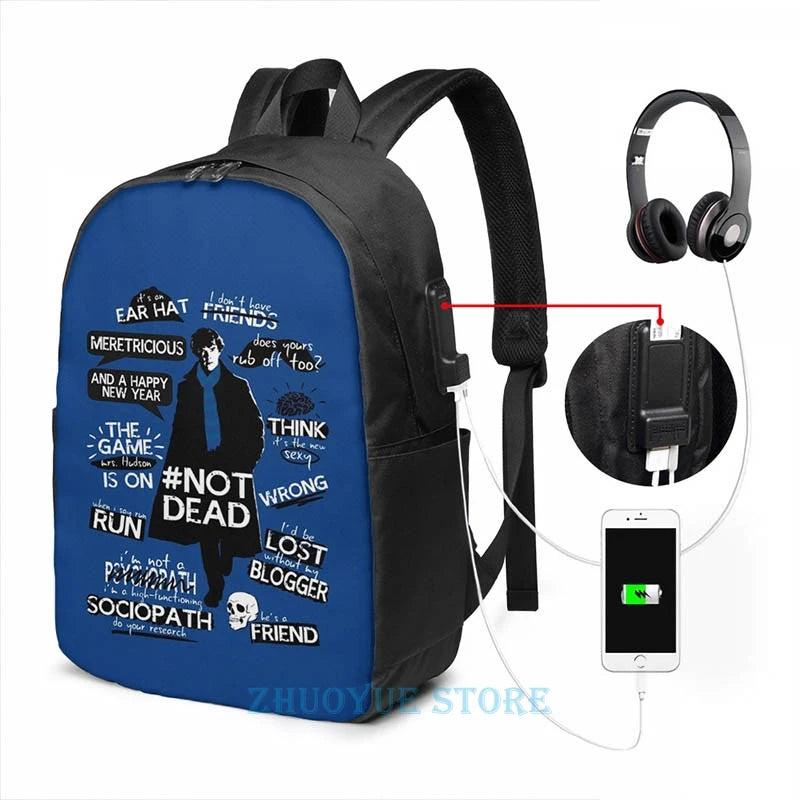 Sherlock Quotes USB Charge Backpack Travel Bag School
