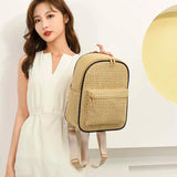 Women Straw Backpack Shoulder Bags Hand-Woven Handbags for Travel