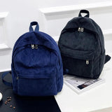 Corduroy Backpack Large Capacity Women Zip Student Schoolbag