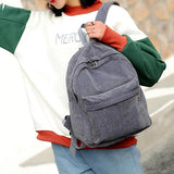 Corduroy Backpack Large Capacity Women Zip Student Schoolbag