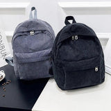 Corduroy Backpack Large Capacity Women Zip Student Schoolbag