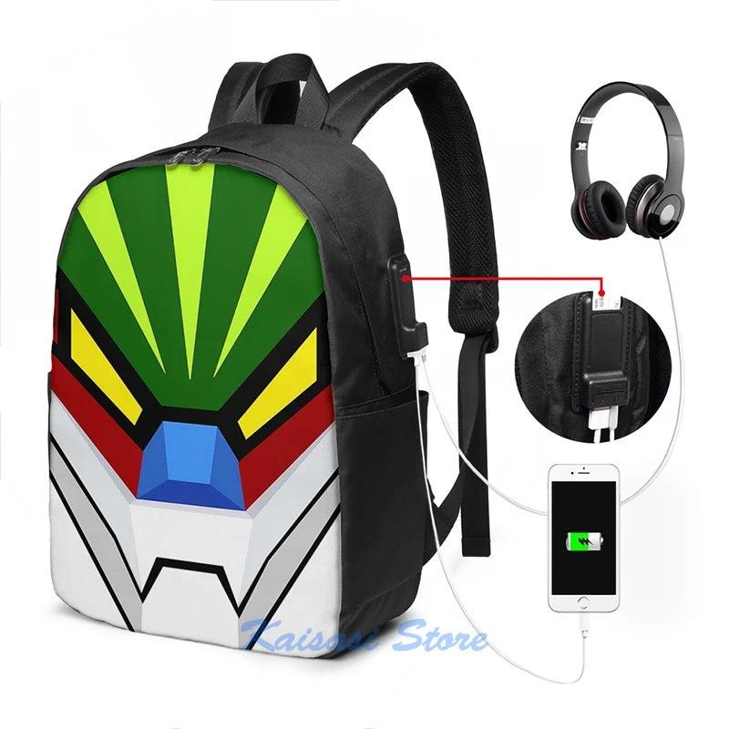 Funny Graphic Jeeg Robot USB Charge Backpack School Travel Laptop Bag