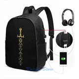 Graphic Dice Set Sword RPG Gaming USB Charge Backpack Men Women School Travel Ba