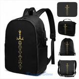 Graphic Dice Set Sword RPG Gaming USB Charge Backpack Men Women School Travel Ba