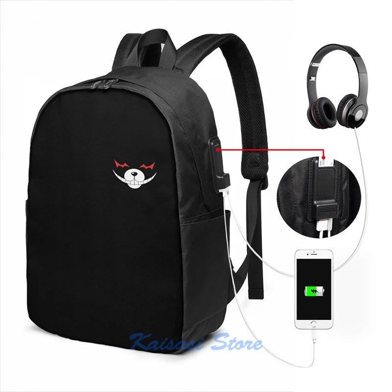 Monokuma USB Charge Backpack School Travel Laptop Bag
