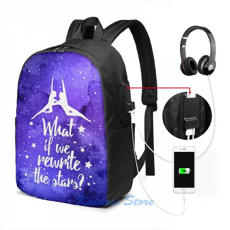 Rewrite the Stars Galaxy USB Charge Backpack Men Women Travel Laptop Bag
