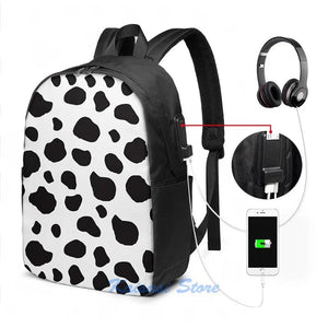 Animal Print Cow Spots USB Charge Backpack School Travel Laptop Bag