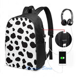 Animal Print Cow Spots USB Charge Backpack School Travel Laptop Bag