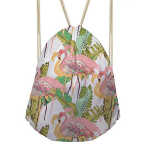 Flamingo Pattern Backpack Drawstring Bag Lightweight School Travel Beach Bags